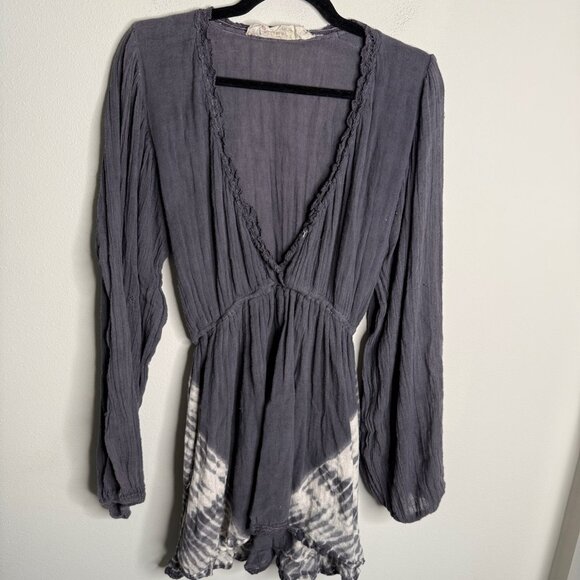 Jen's Pirate Booty Tie Dye V Neck‎ Long Sleeve Mini Dress - Size S small - Picture 1 of 3